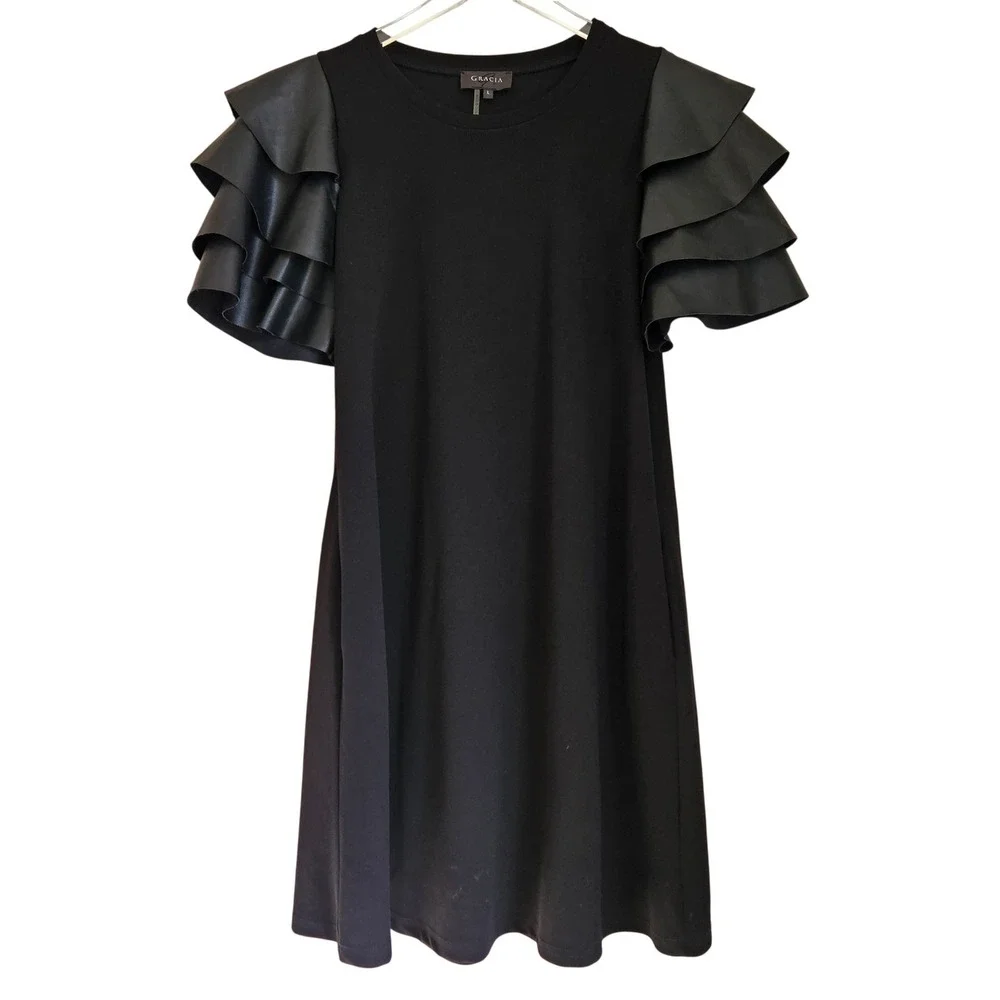 gracia leather dress Gracia Faux Leather Scale Mock Neck Dress